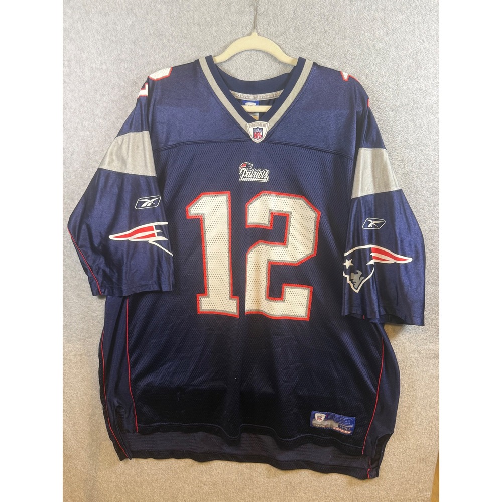 Reebok NFL New England Patriots Tom Brady 12 Jersey Navy Blue Mens 2XL